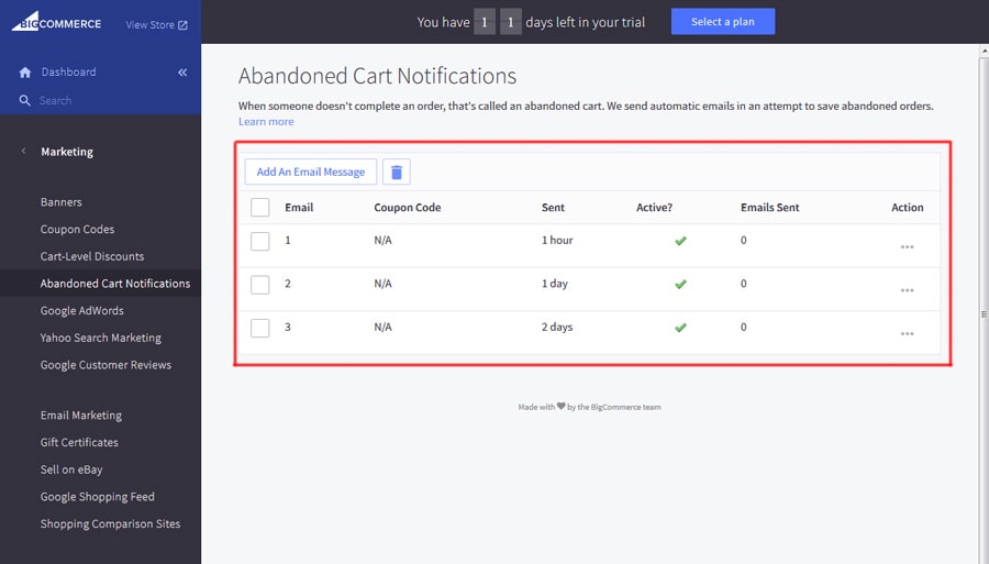 Bigcommerce abandoned cart