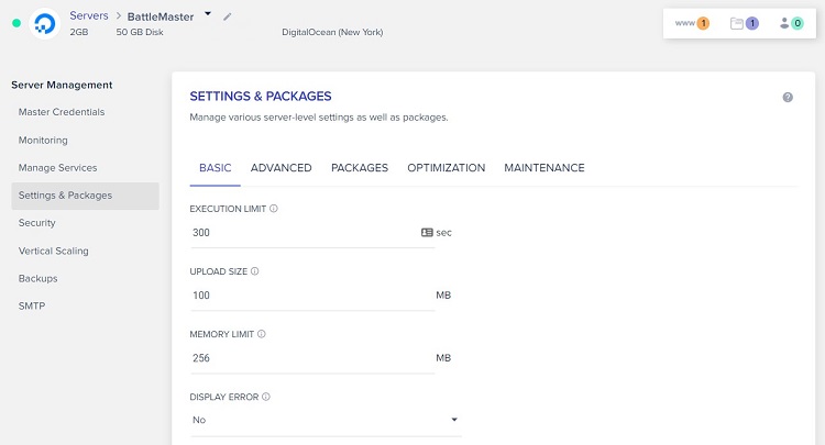 You can easily scale up your hosting needs with the server management dashboard.