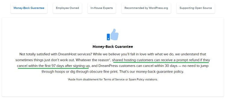 DreamHost offer new customers 97-day full refund on shared hosting plans.