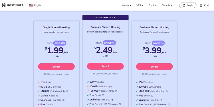 Hostinger Shared Hosting Plans