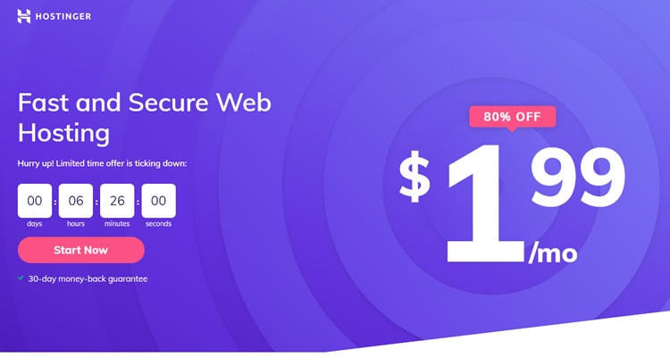 Hostinger cheapest plan starts at $1.99 per month