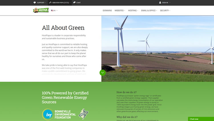 HostPapa created a dedicated page to talk about company's go-green policy (see it live here).
