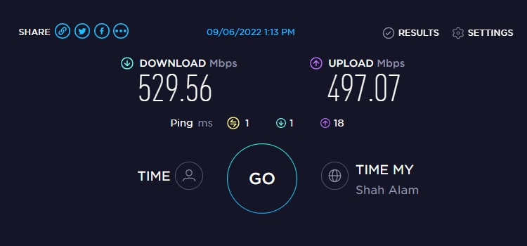 Speed Test with no VPN