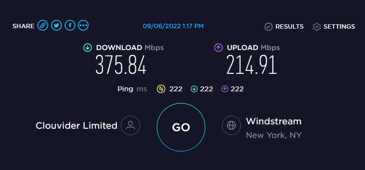 Surfshark Speed Test from US New York