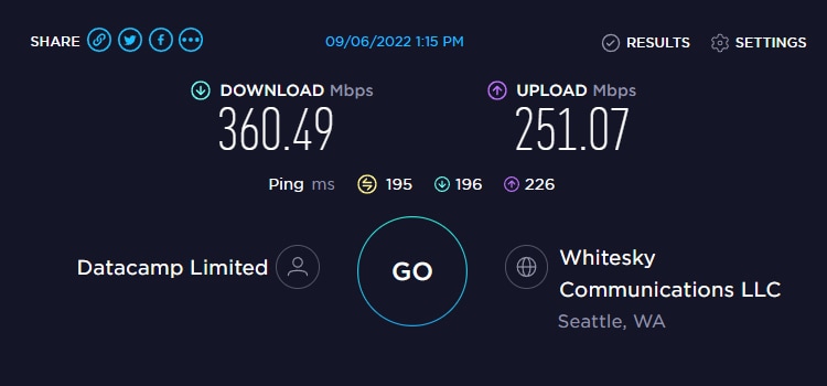 Surfshark Speed Test from US Seattle