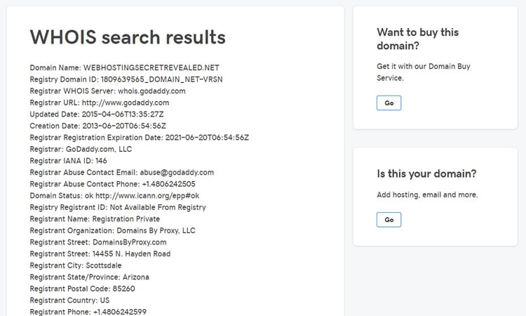 Example of a WhoIs record 