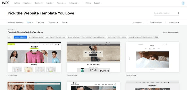Screenshots of actual Wix store templates. 