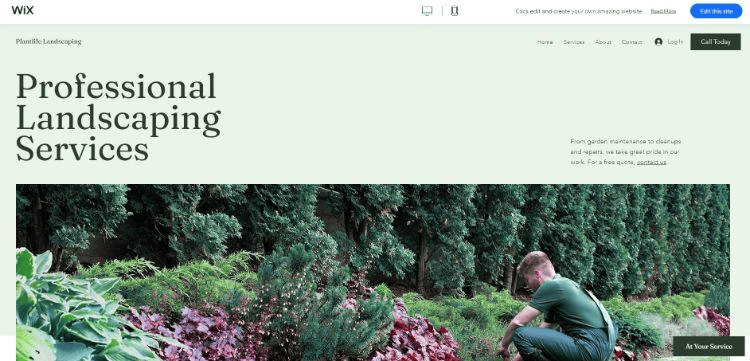 Wix template for professional landscaping services.